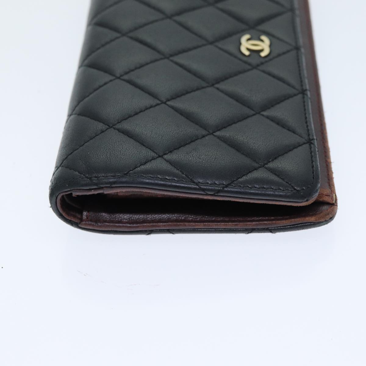 Top Quality Chanel Matelasse Long Wallet Lamb Skin Black CC Auth yk13526