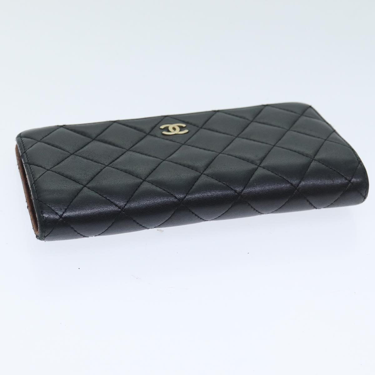 Top Quality Chanel Matelasse Long Wallet Lamb Skin Black CC Auth yk13526