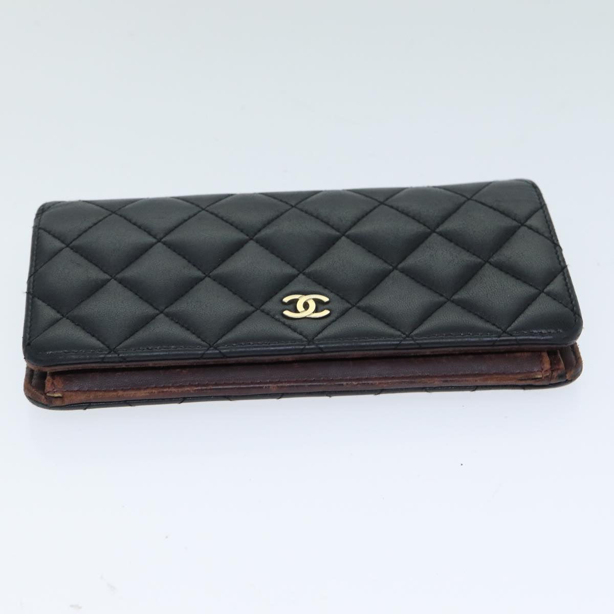 Top Quality Chanel Matelasse Long Wallet Lamb Skin Black CC Auth yk13526