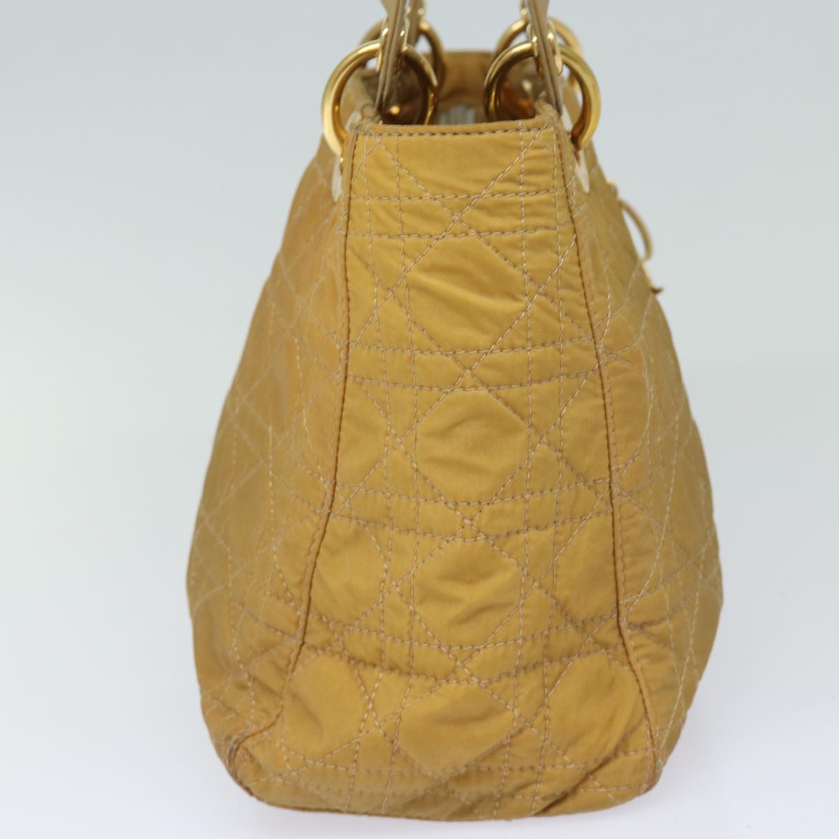 CHRISTIAN DIOR Lady Dior Canage Hand Bag Nylon 2way Beige Auth yk13576