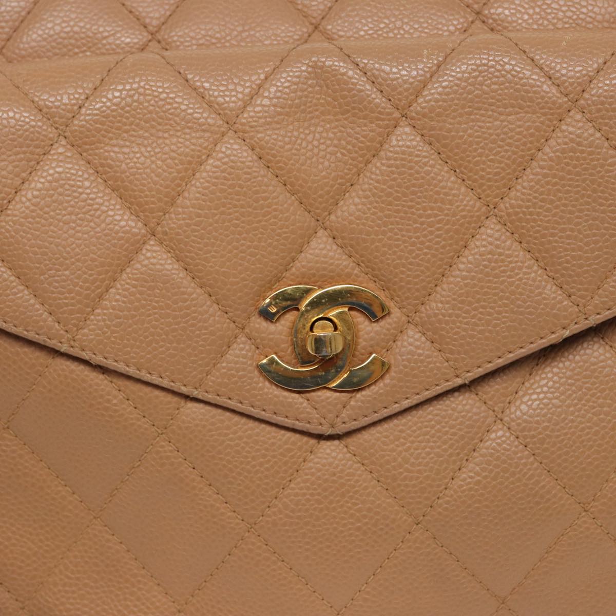 Top Quality Chanel Matelasse Shoulder Bag Caviar Skin Beige CC Auth yk13631