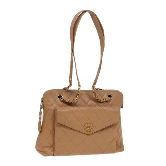 Top Quality Chanel Matelasse Shoulder Bag Caviar Skin Beige CC Auth yk13631