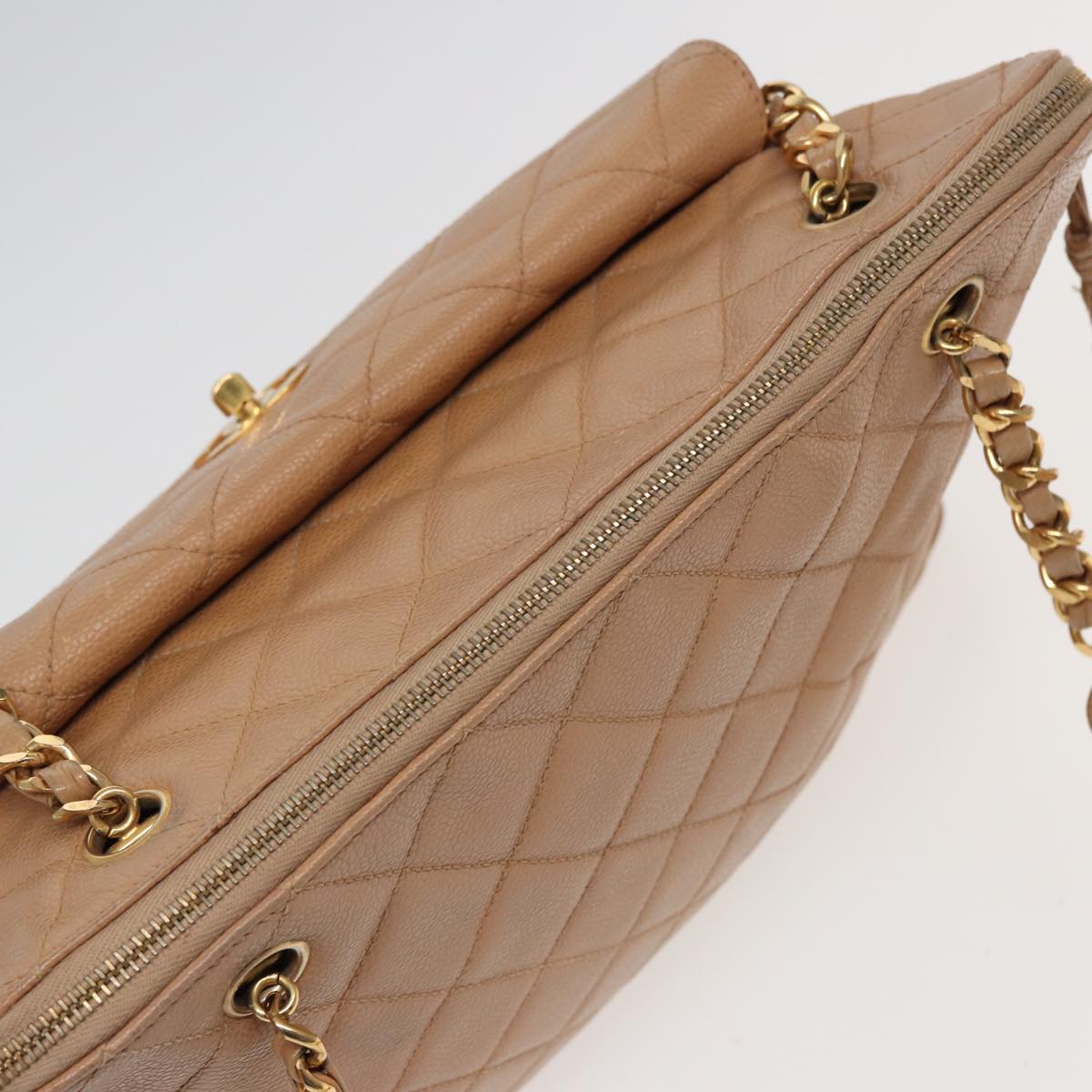 Top Quality Chanel Matelasse Shoulder Bag Caviar Skin Beige CC Auth yk13631