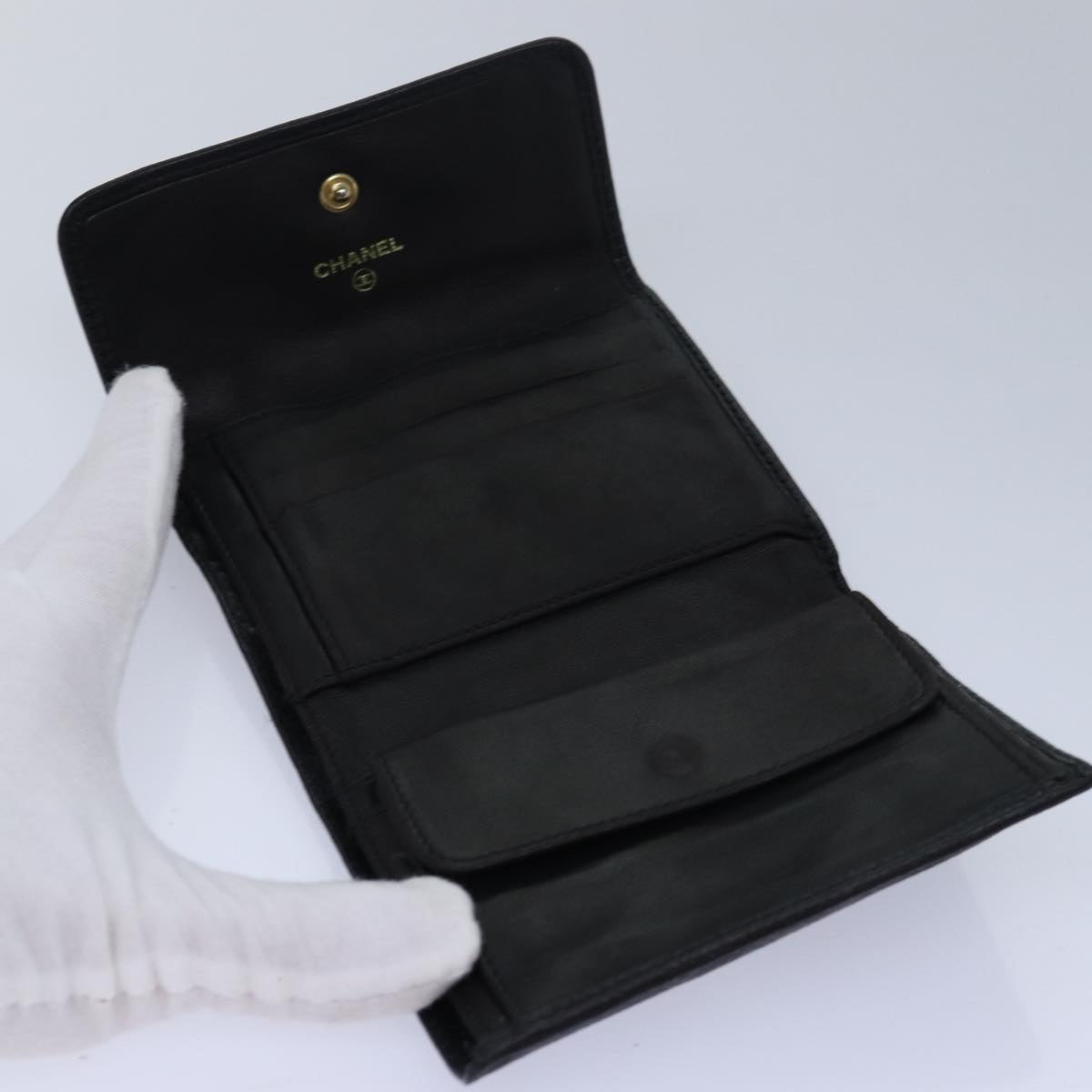Top Quality Chanel COCO Mark Wallet Caviar Skin Black CC Auth yk13769