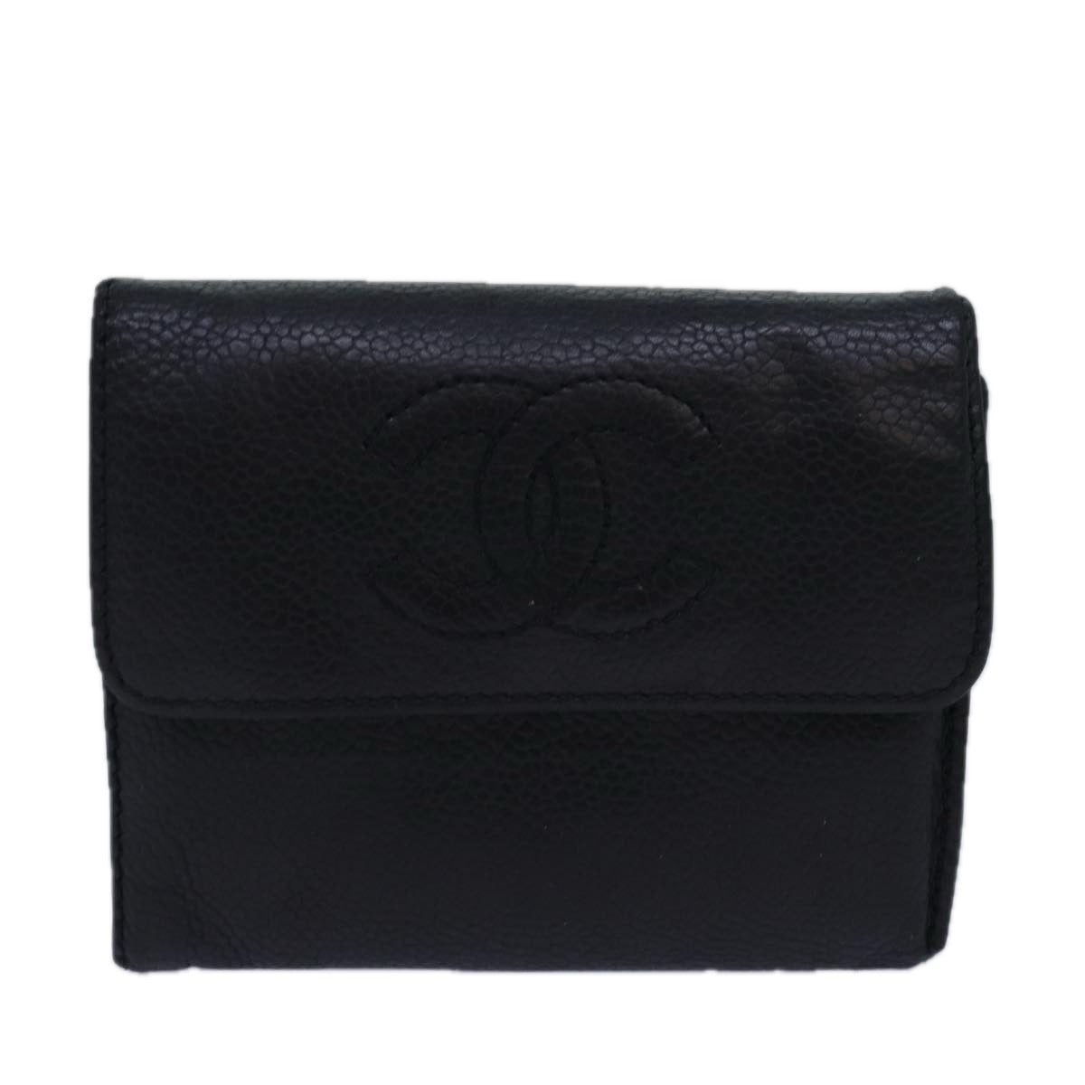 Top Quality Chanel COCO Mark Wallet Caviar Skin Black CC Auth yk13769