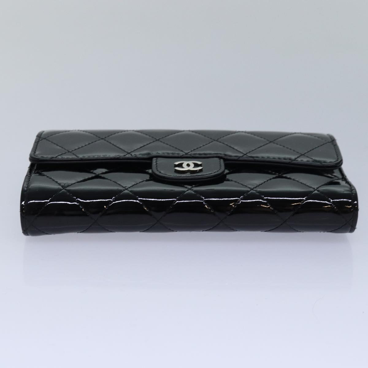 Top Quality Chanel Matelasse Long Wallet Enamel Black CC Auth yk13806A