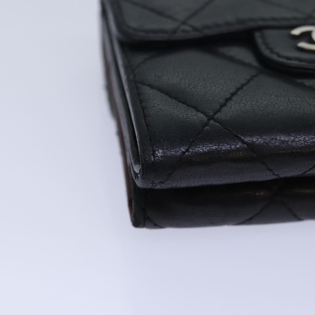 Top Quality Chanel Matelasse Compact Wallet Lamb Skin Black CC Auth yk13810