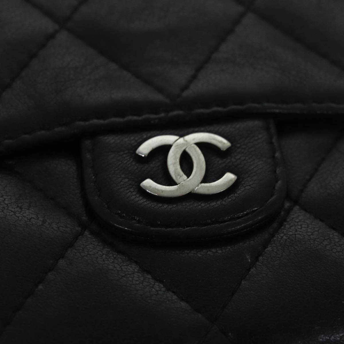 Top Quality Chanel Matelasse Compact Wallet Lamb Skin Black CC Auth yk13810