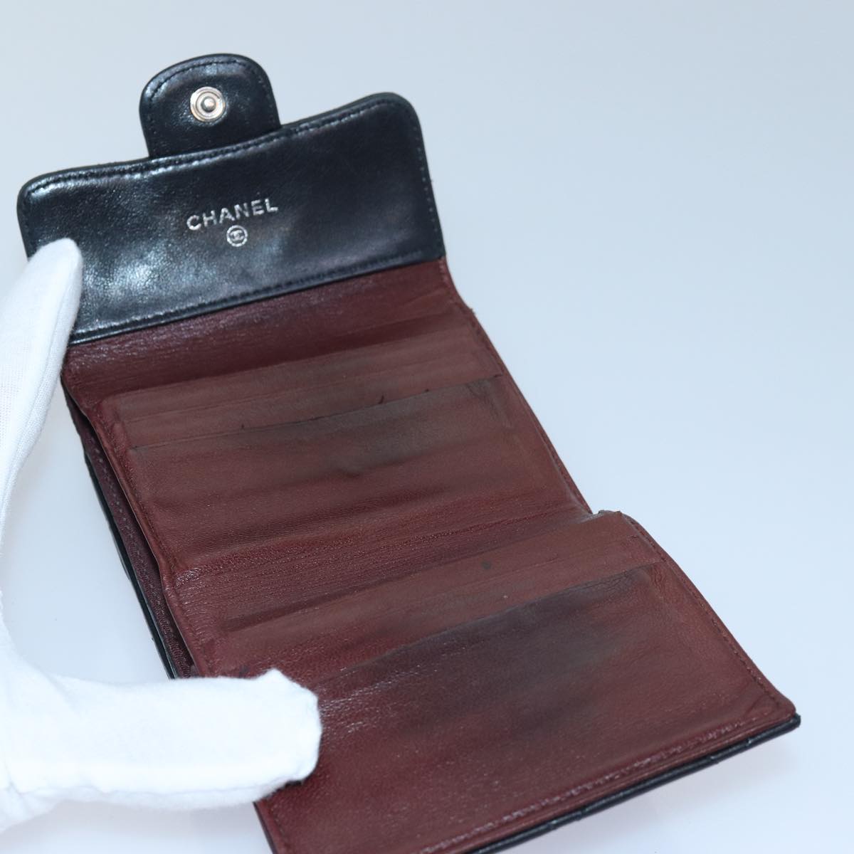 Top Quality Chanel Matelasse Compact Wallet Lamb Skin Black CC Auth yk13810