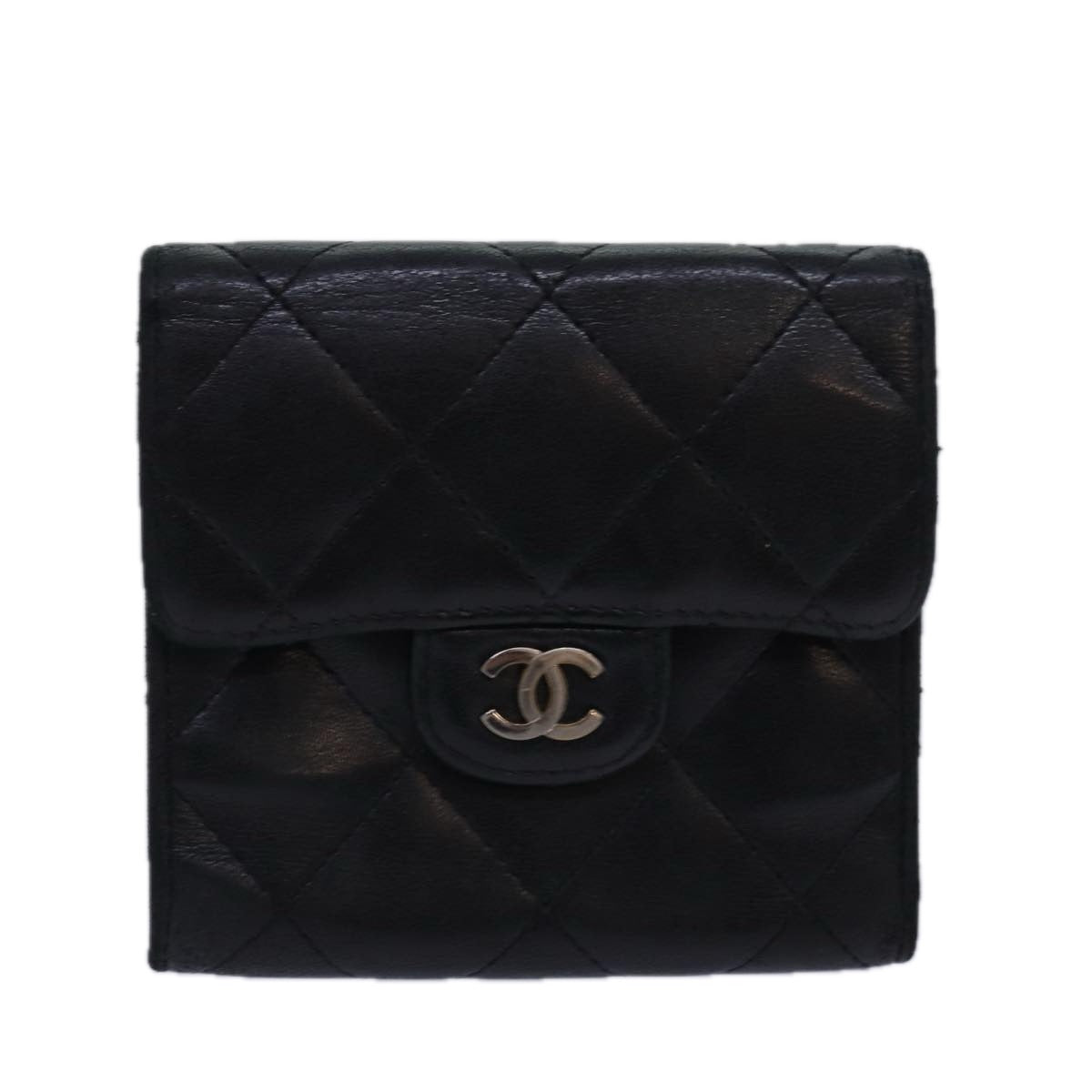 Top Quality Chanel Matelasse Compact Wallet Lamb Skin Black CC Auth yk13810