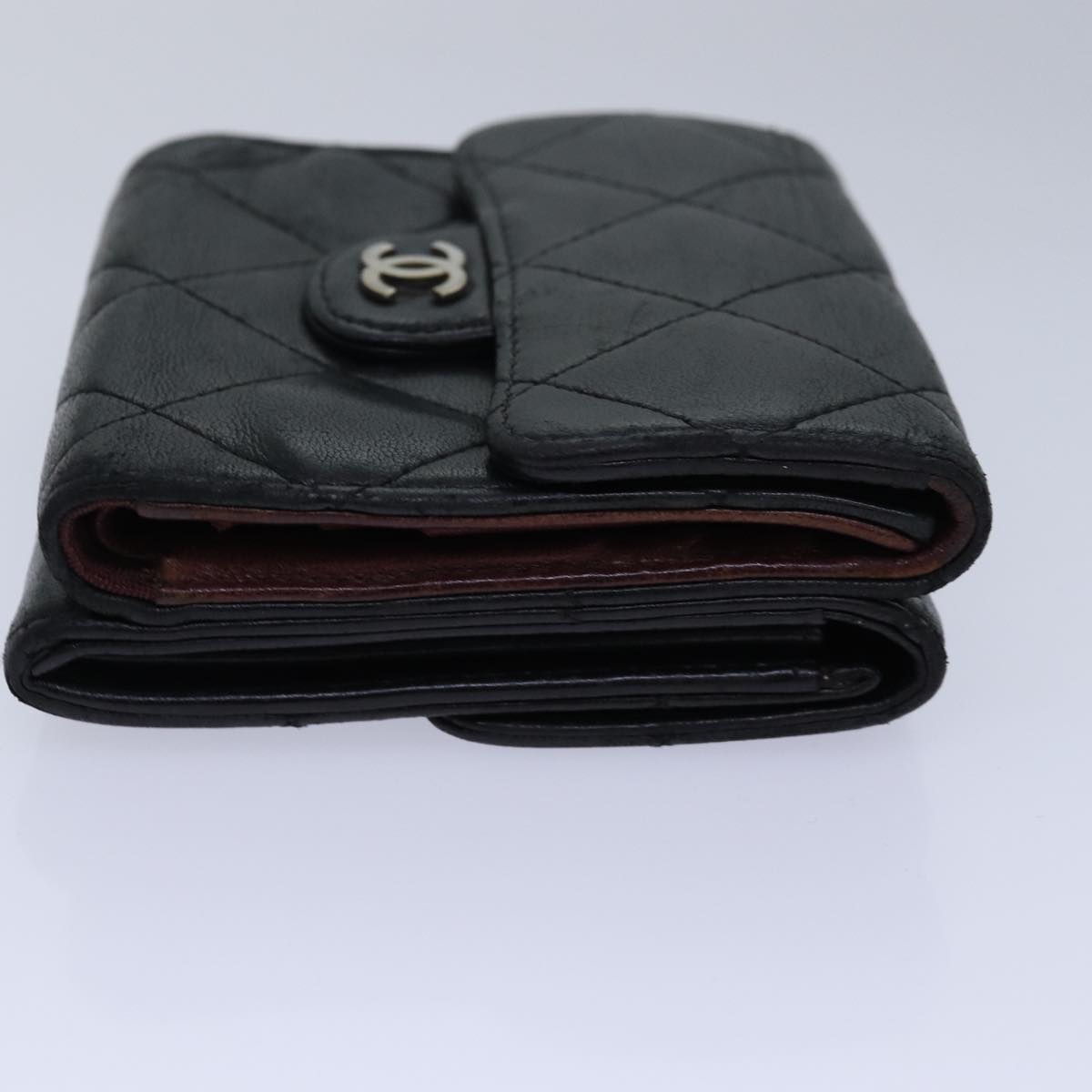 Top Quality Chanel Matelasse Compact Wallet Lamb Skin Black CC Auth yk13810