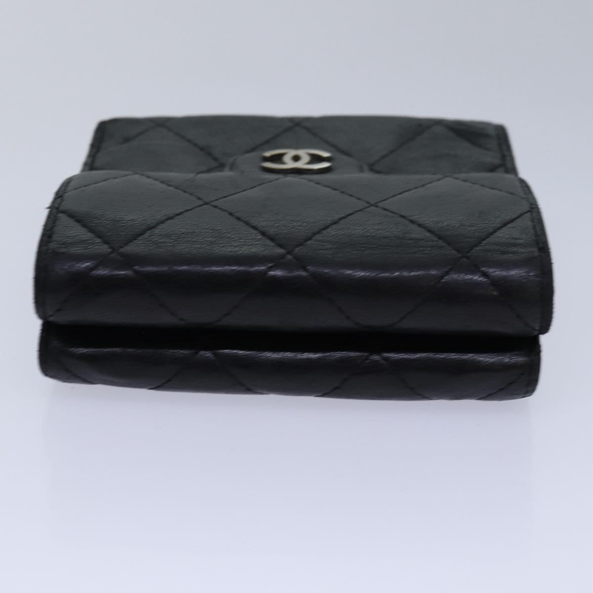 Top Quality Chanel Matelasse Compact Wallet Lamb Skin Black CC Auth yk13810