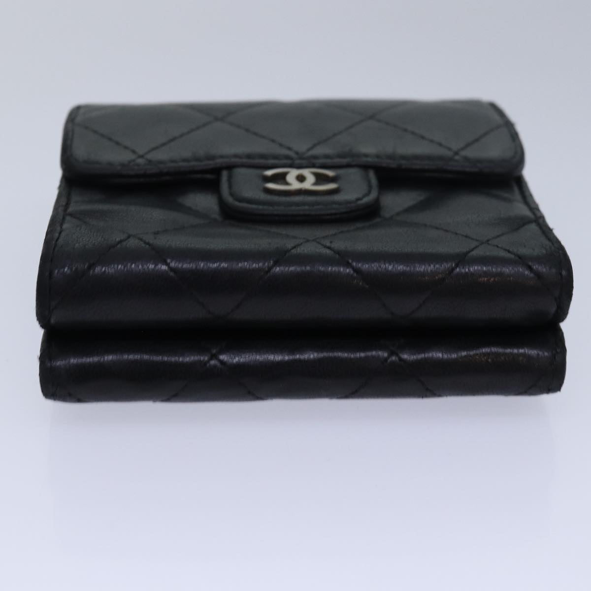 Top Quality Chanel Matelasse Compact Wallet Lamb Skin Black CC Auth yk13810