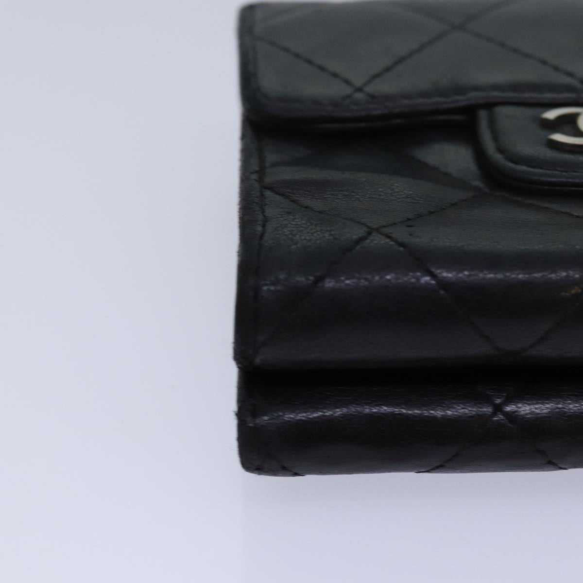 Top Quality Chanel Matelasse Compact Wallet Lamb Skin Black CC Auth yk13810