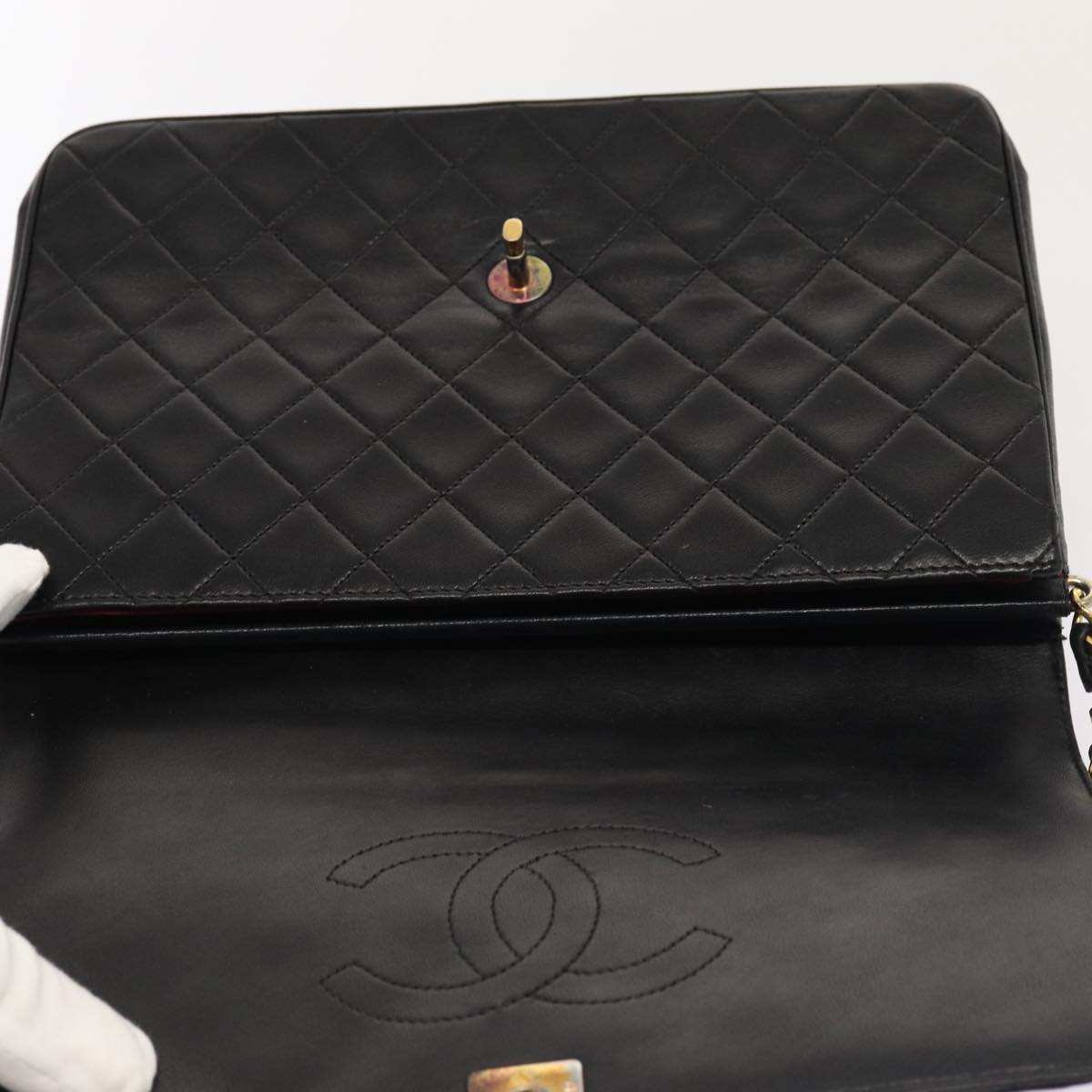 Top Quality Chanel Matelasse Turn Lock Chain Shoulder Bag Lamb Skin Black CC Auth yk13966