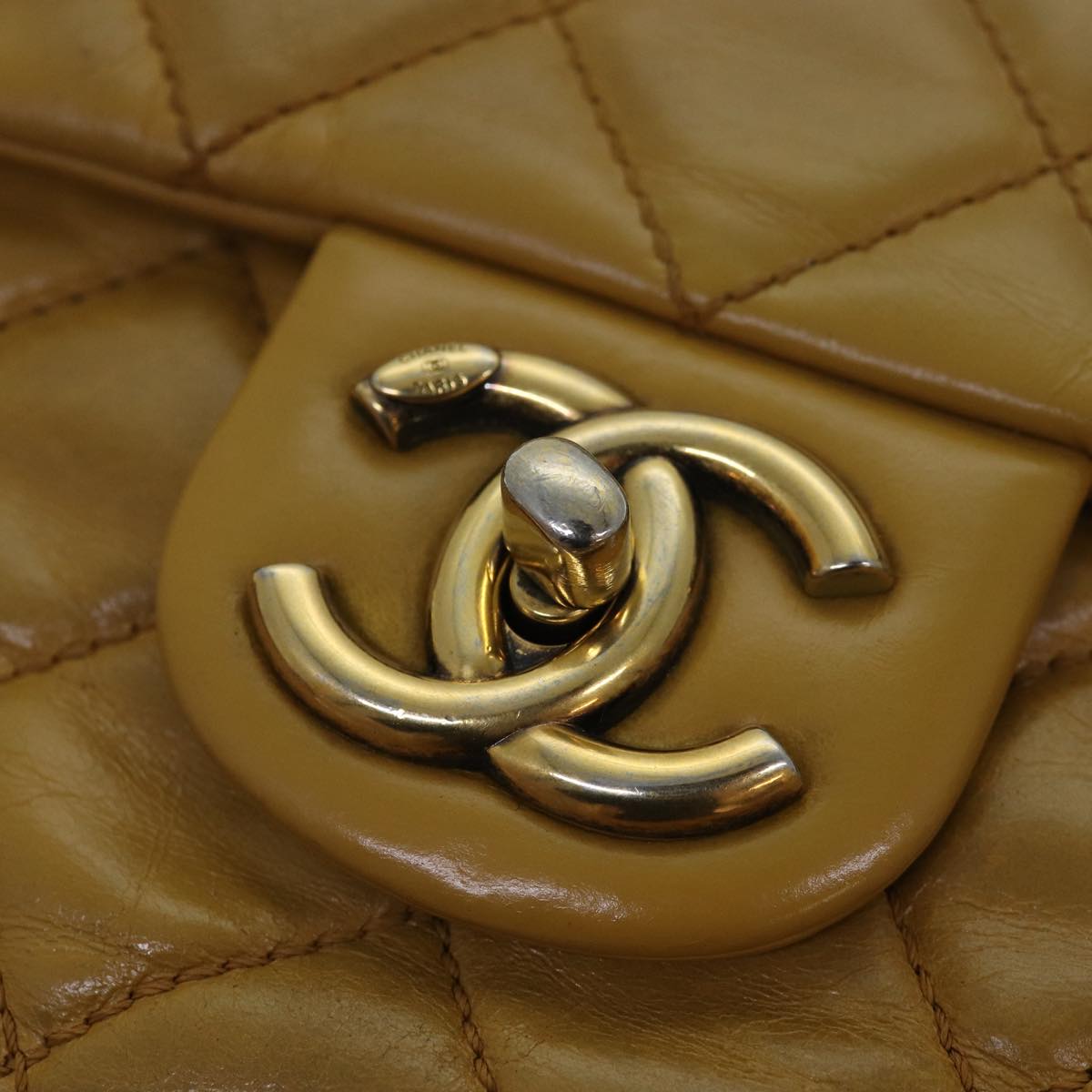 Top Quality Chanel Matelasse Turn Lock Chain Shoulder Bag Leather Yellow CC Auth yk13973A