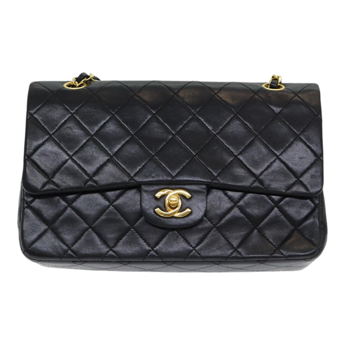 Top Quality Chanel Matelasse 25 Turn Lock Chain Hand Bag Lamb Skin Black CC Auth yk14030A