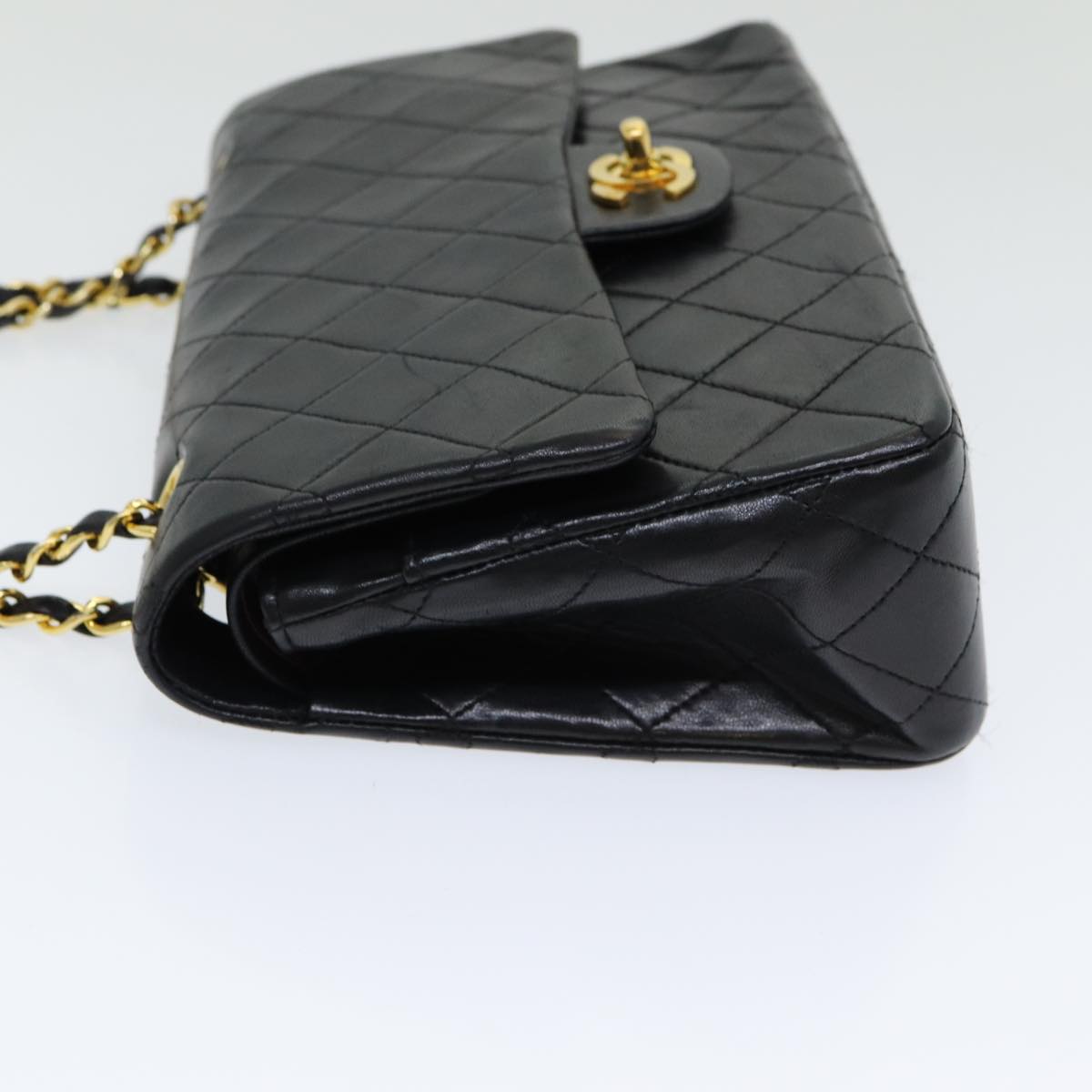 Top Quality Chanel Matelasse 25 Turn Lock Chain Hand Bag Lamb Skin Black CC Auth yk14030A