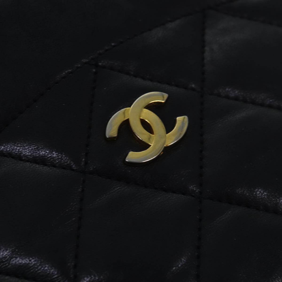 Top Quality Chanel Matelasse COCO Mark Hand Bag Lamb Skin Black Gold CC Auth yk14149