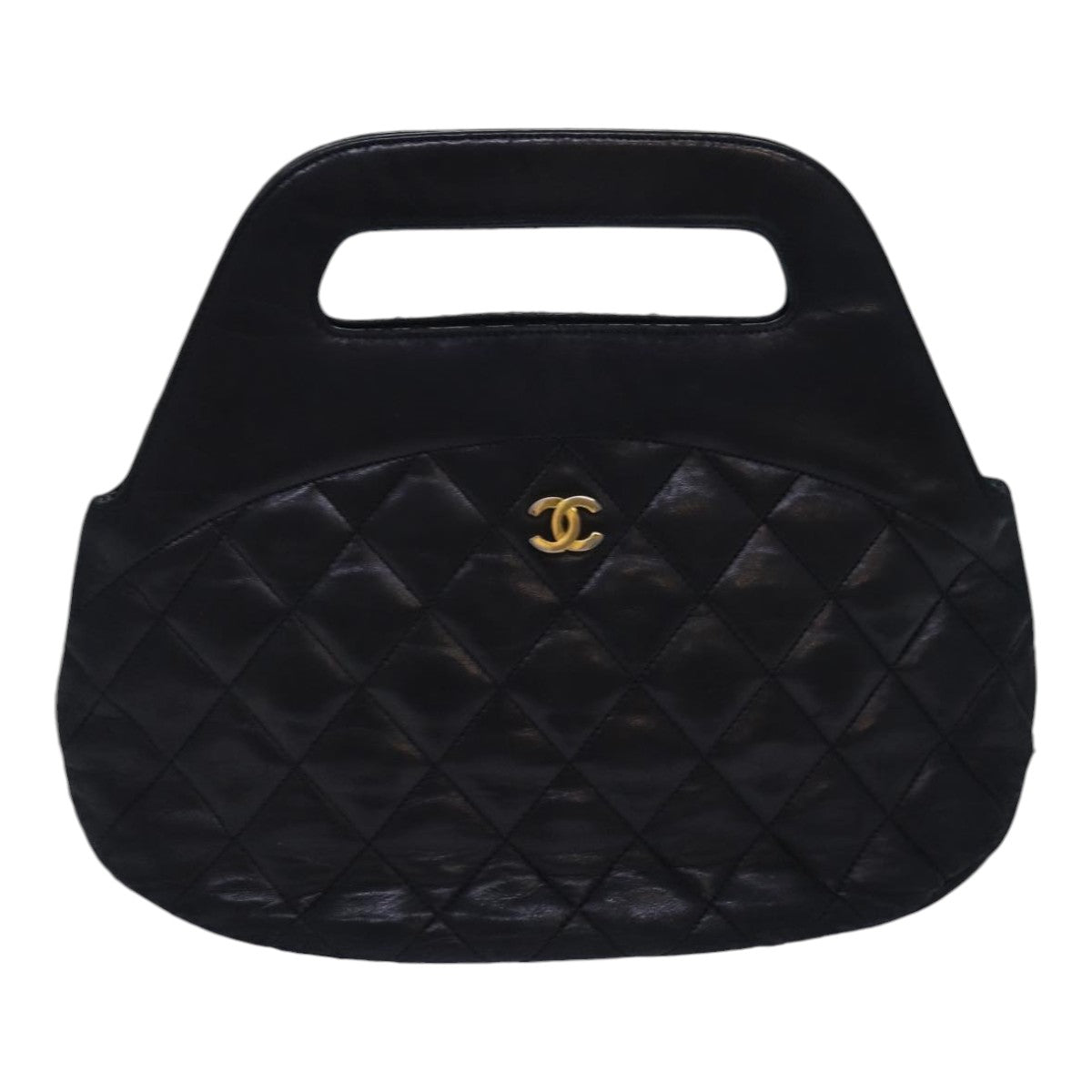 Top Quality Chanel Matelasse COCO Mark Hand Bag Lamb Skin Black Gold CC Auth yk14149