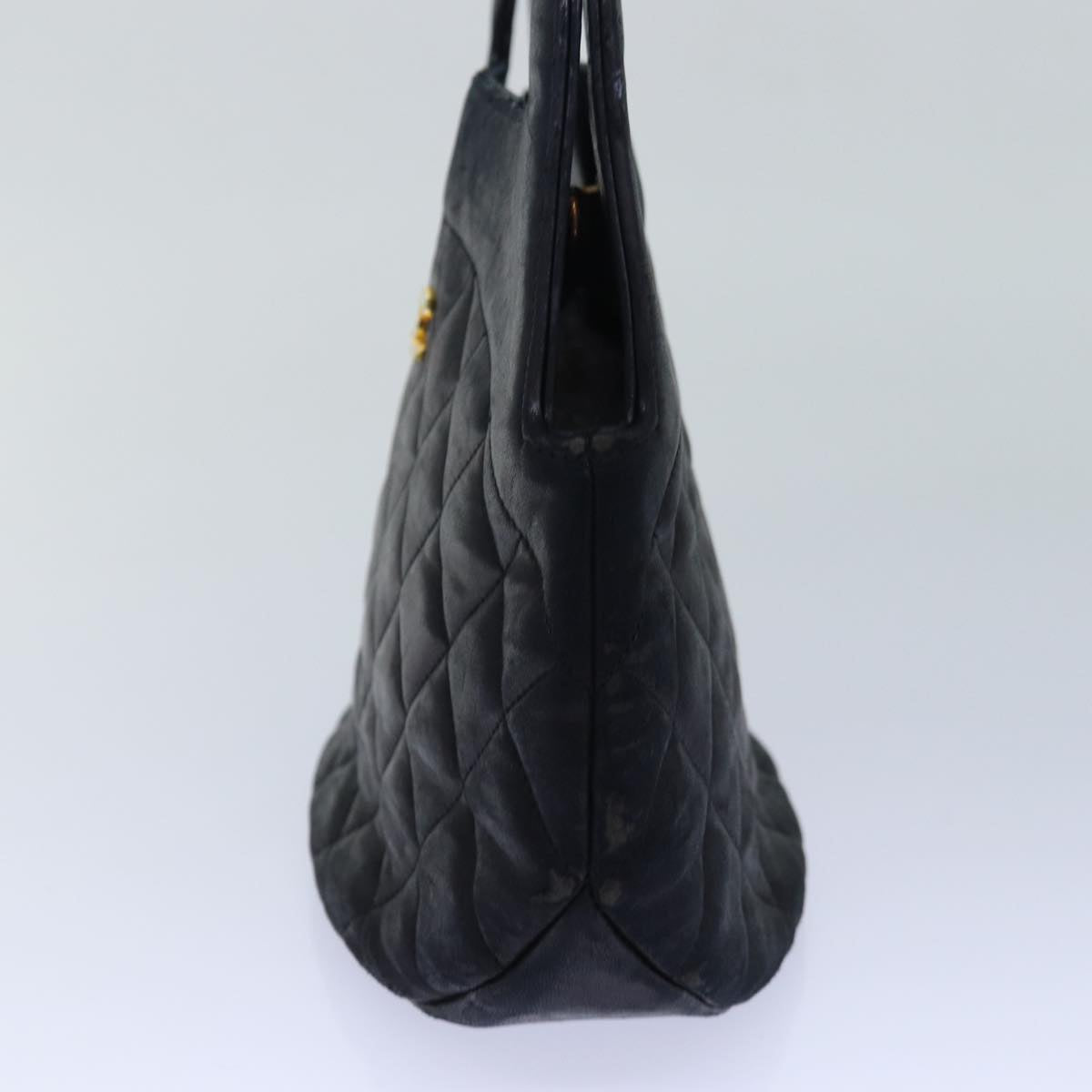Top Quality Chanel Matelasse COCO Mark Hand Bag Lamb Skin Black Gold CC Auth yk14149