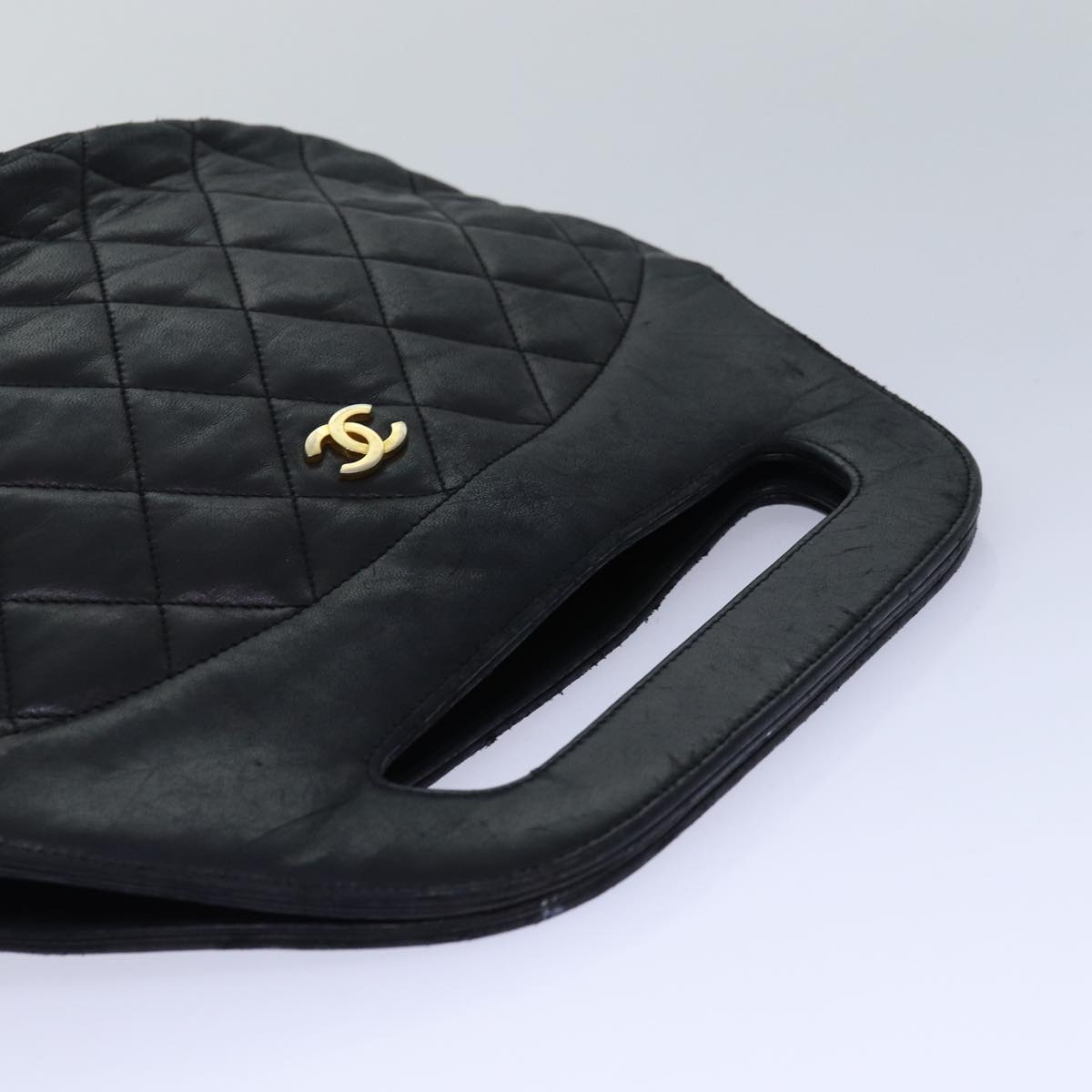Top Quality Chanel Matelasse COCO Mark Hand Bag Lamb Skin Black Gold CC Auth yk14149
