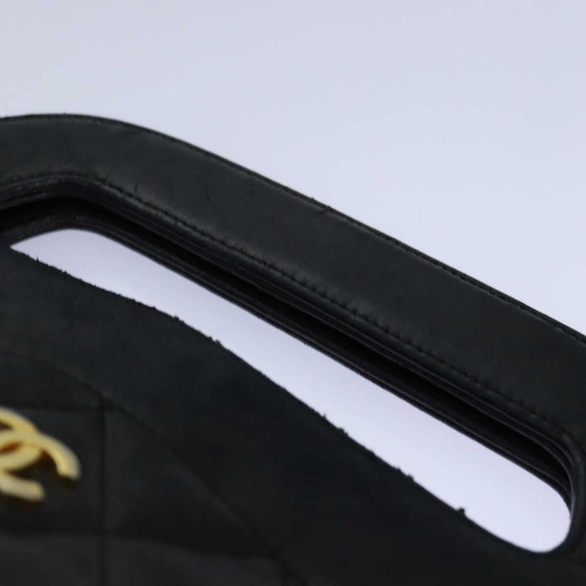 Top Quality Chanel Matelasse COCO Mark Hand Bag Lamb Skin Black Gold CC Auth yk14149