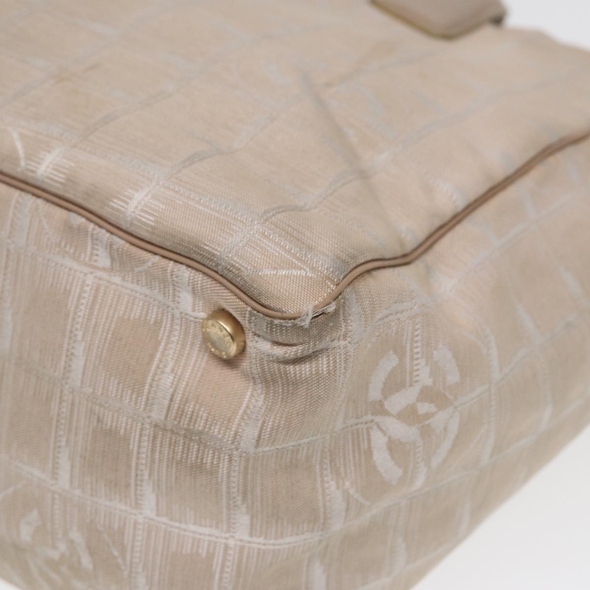 Top Quality Chanel New Travel Line Tote Bag Nylon Beige Gold CC Auth yk14279