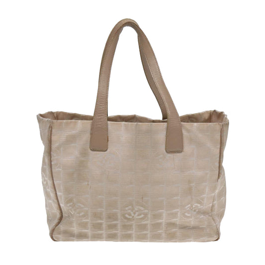 CHANEL New Travel Line Tote Bag Nylon Beige Gold CC Auth yk14279