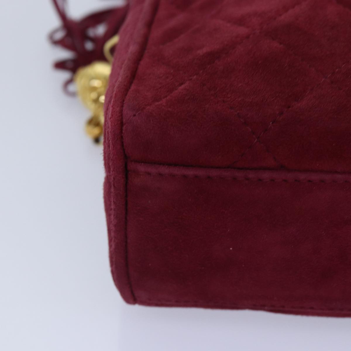 Top Quality Chanel Matelasse COCO Mark Chain Fringe Shoulder Bag Suede Red CC Auth yk14444A