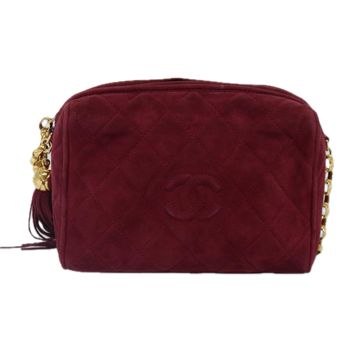 Top Quality Chanel Matelasse COCO Mark Chain Fringe Shoulder Bag Suede Red CC Auth yk14444A