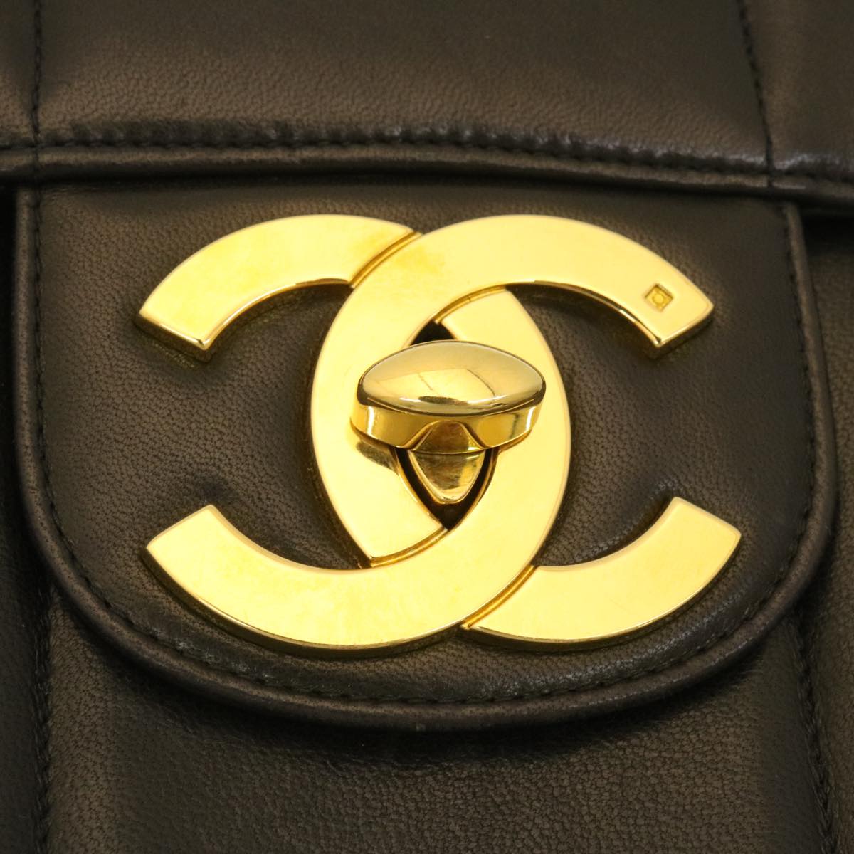 Top Quality Chanel Mademoiselle Big COCO Mark Chain ShoulderBag Lamb Skin Black Auth yk4080A