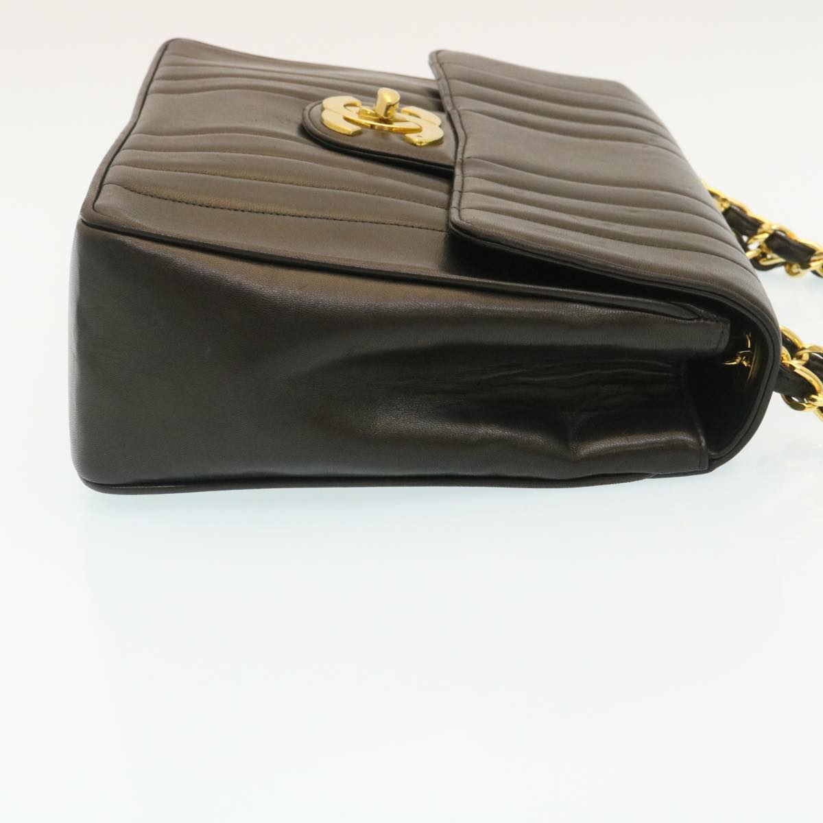 Top Quality Chanel Mademoiselle Big COCO Mark Chain ShoulderBag Lamb Skin Black Auth yk4080A