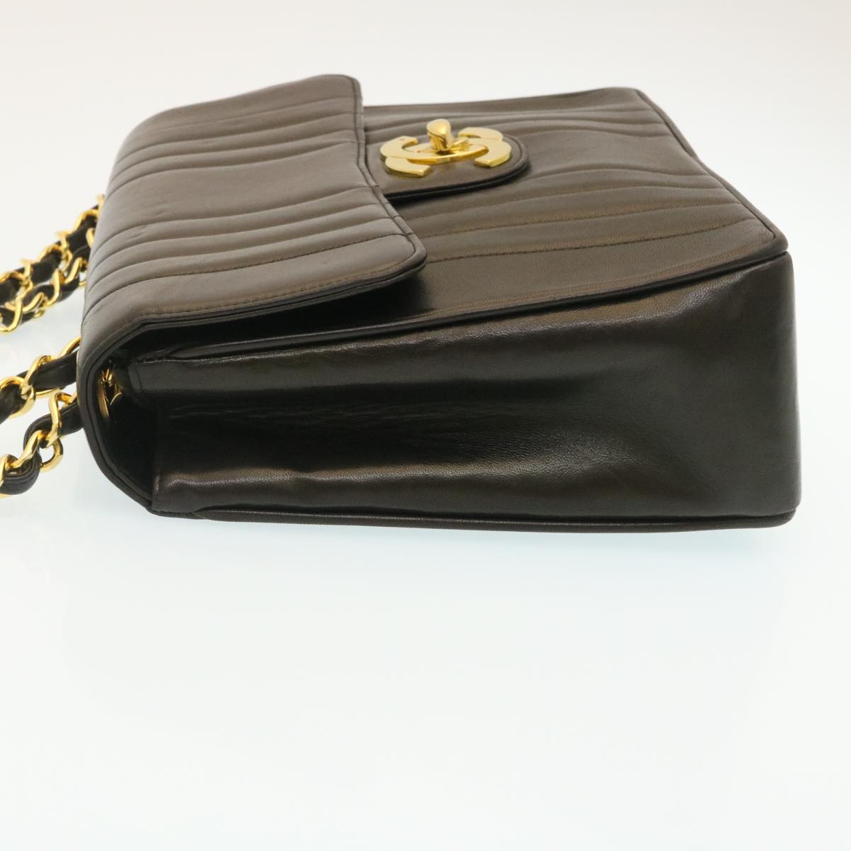 Top Quality Chanel Mademoiselle Big COCO Mark Chain ShoulderBag Lamb Skin Black Auth yk4080A