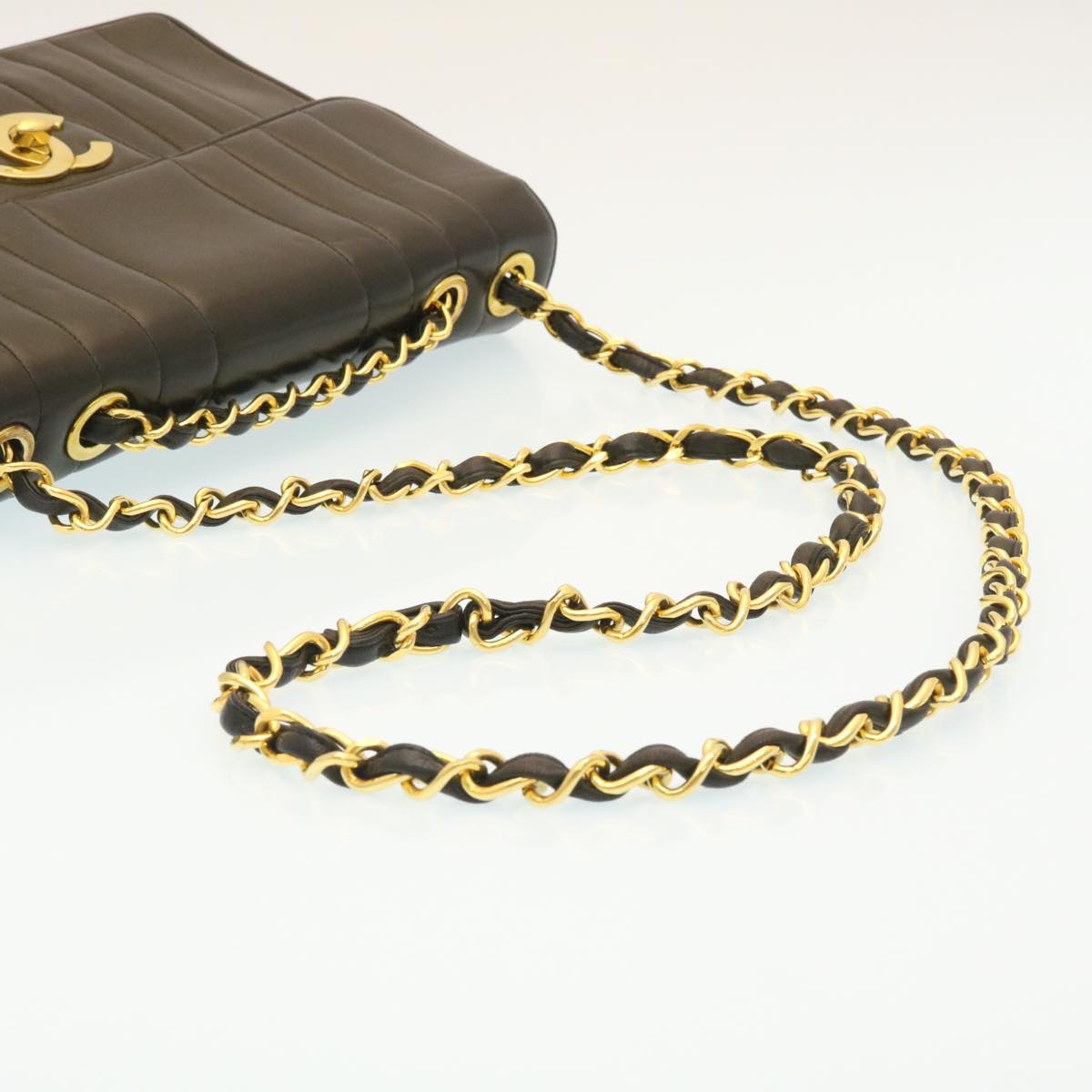 Top Quality Chanel Mademoiselle Big COCO Mark Chain ShoulderBag Lamb Skin Black Auth yk4080A