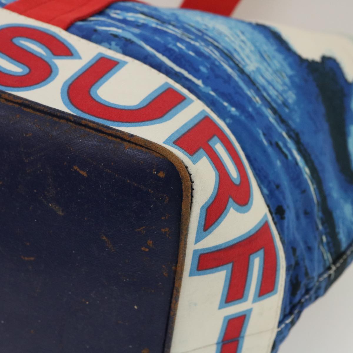 CHANEL Surf line Tote Bag Canvas Blue Red CC Auth yk4388A