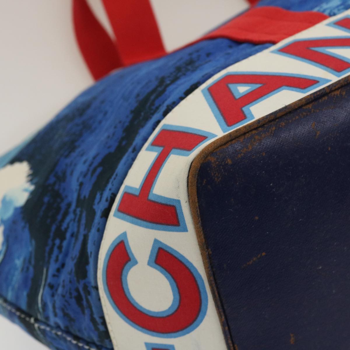 CHANEL Surf line Tote Bag Canvas Blue Red CC Auth yk4388A