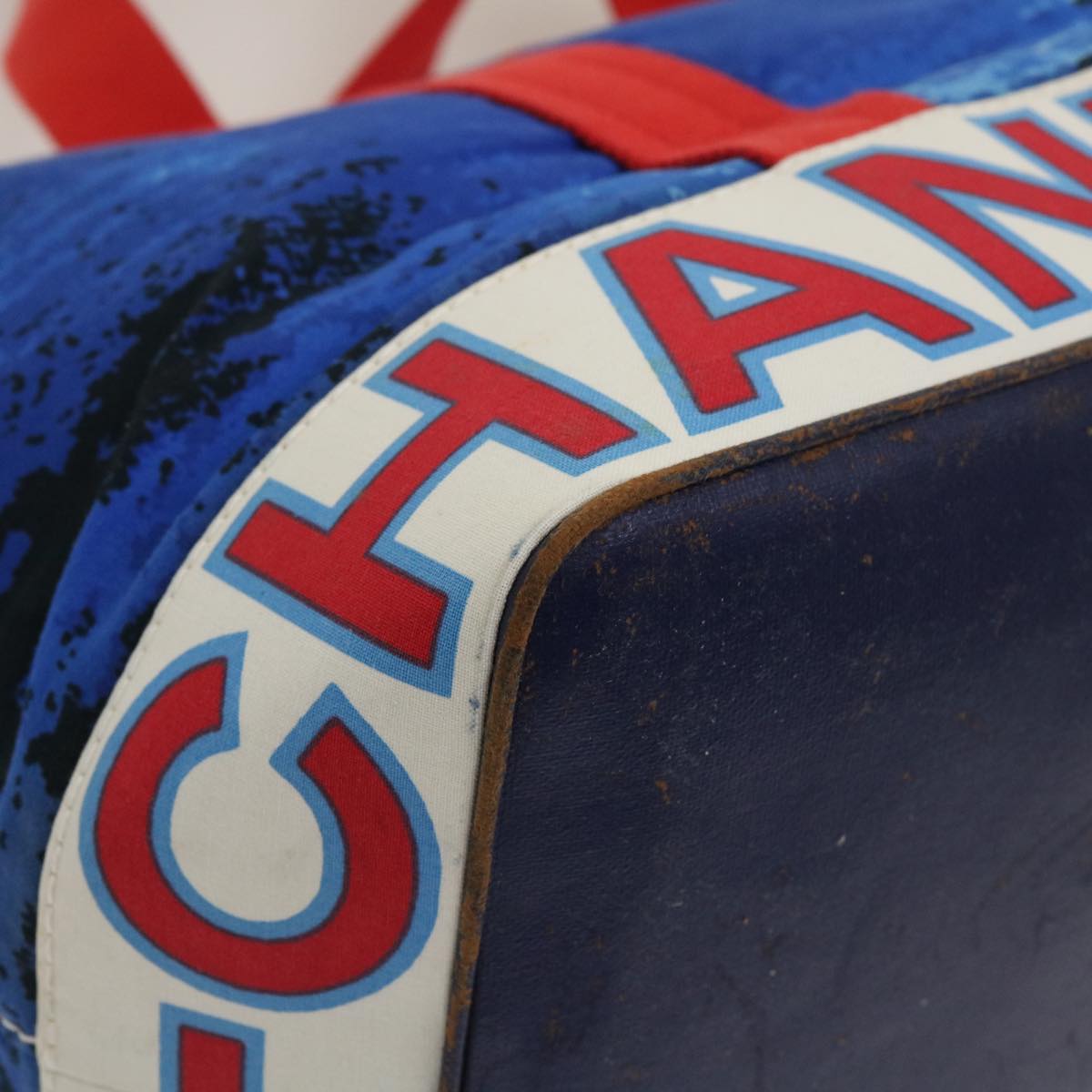 CHANEL Surf line Tote Bag Canvas Blue Red CC Auth yk4388A