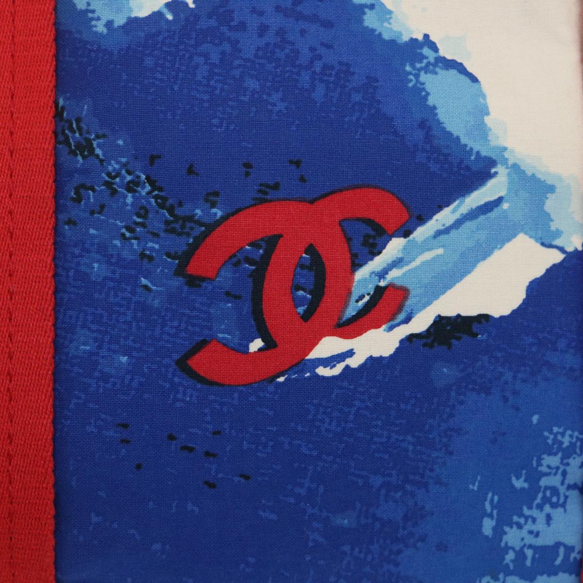 CHANEL Surf line Tote Bag Canvas Blue Red CC Auth yk4388A