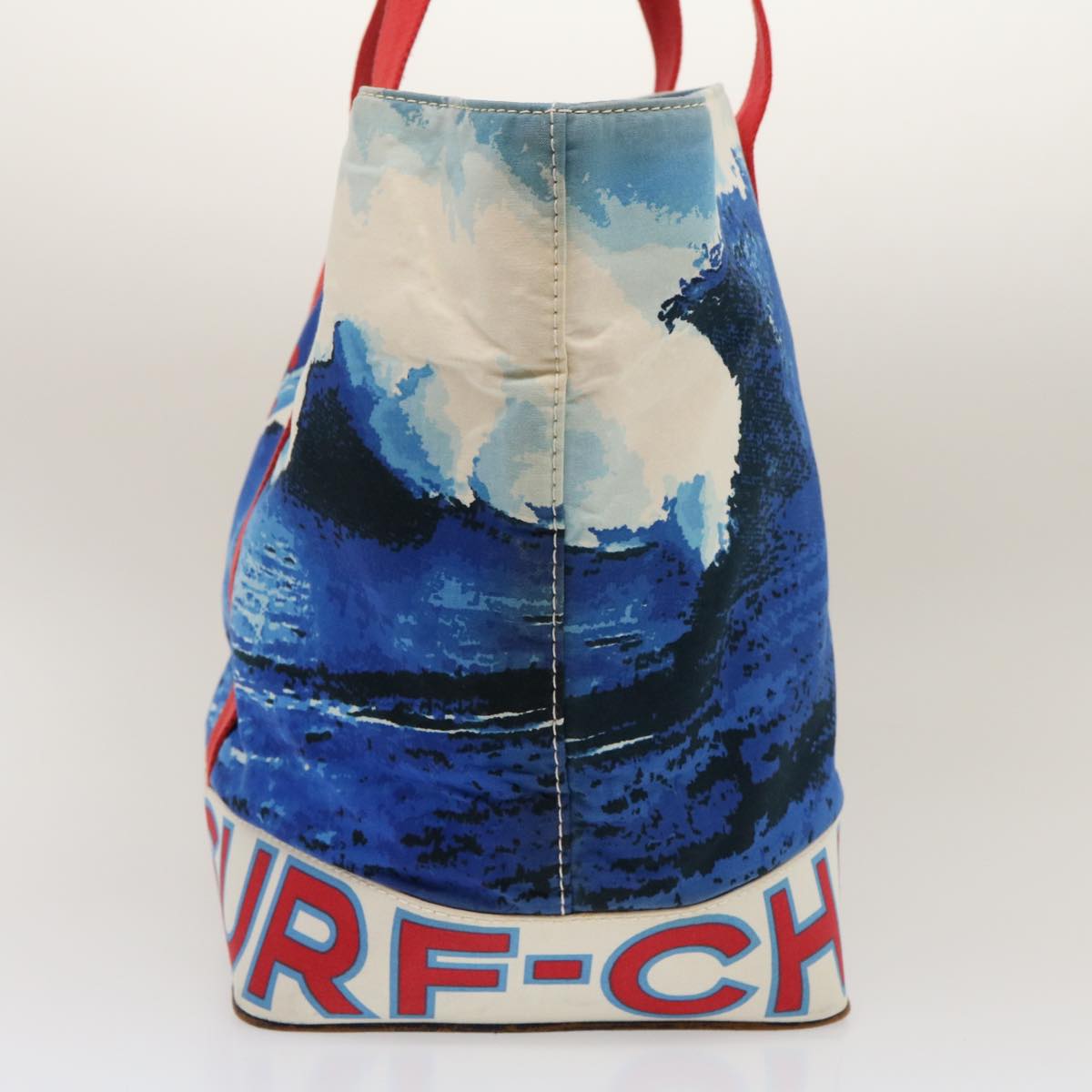 CHANEL Surf line Tote Bag Canvas Blue Red CC Auth yk4388A
