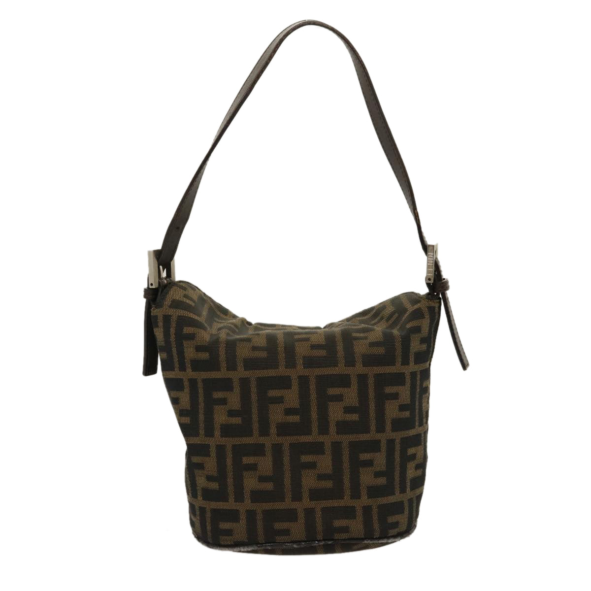 FENDI Zucca Canvas Mamma Baguette Shoulder Bag Brown Black Auth