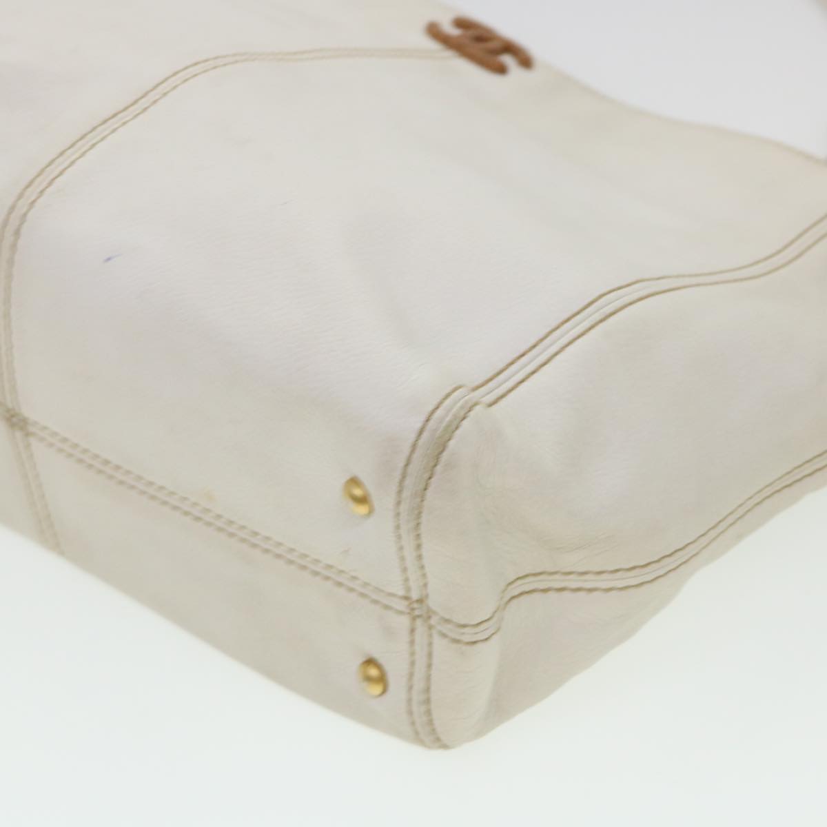 Chanel Wood Chain Tote Bag Caviar Skin White Brown CC  yk6580