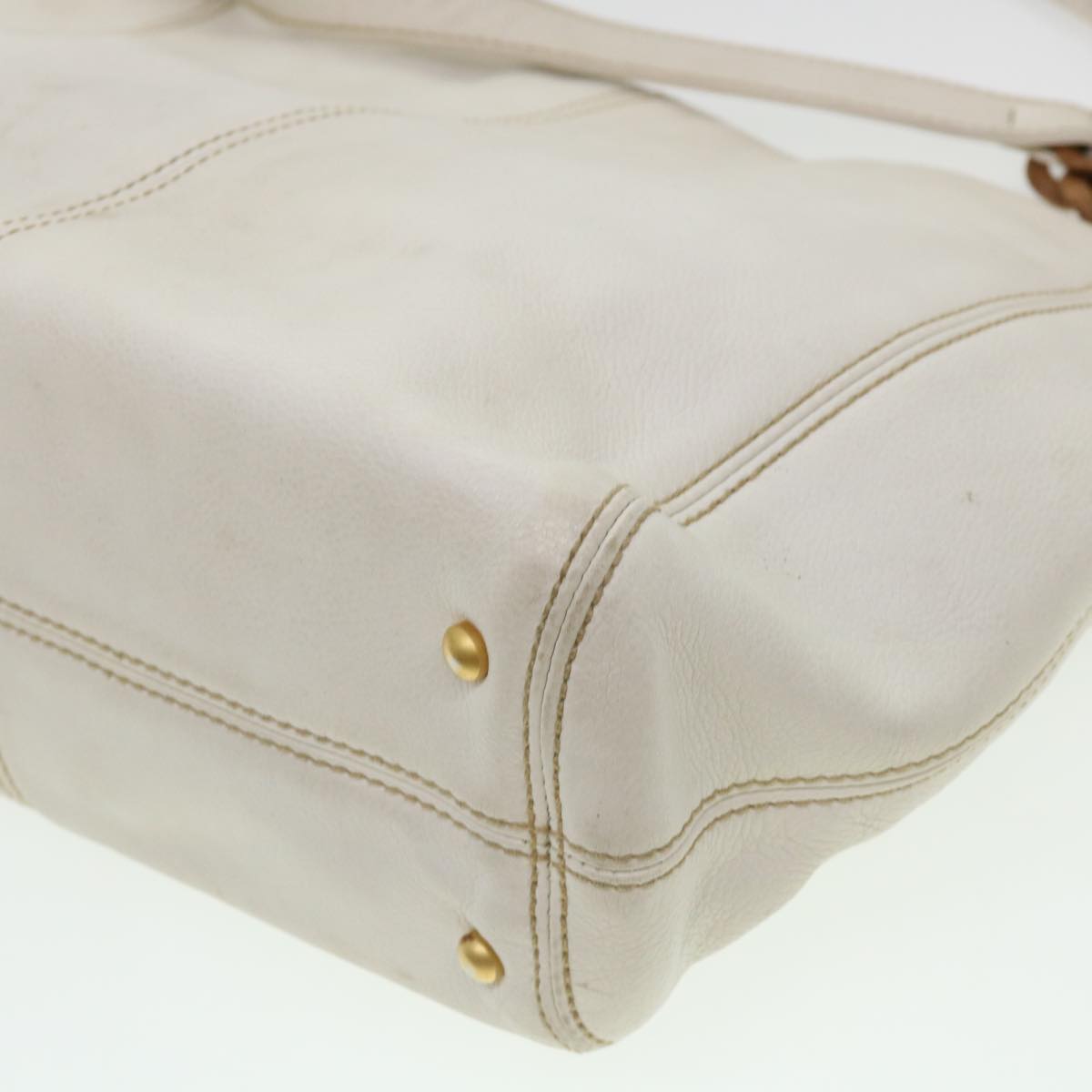 Chanel Wood Chain Tote Bag Caviar Skin White Brown CC  yk6580