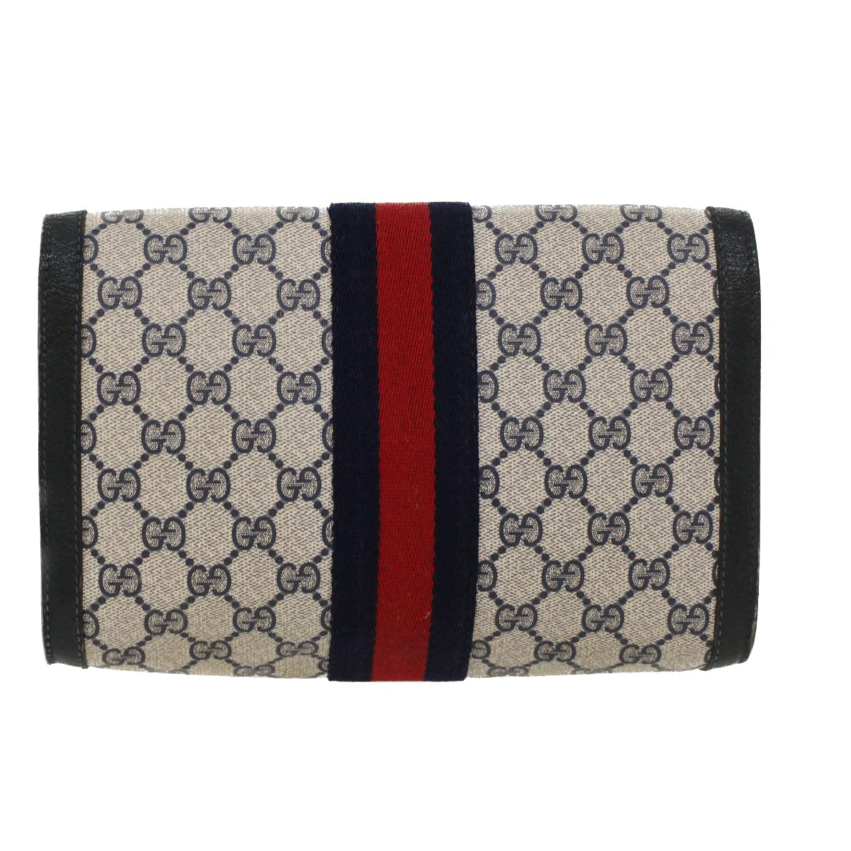 Gucci GG Canvas Sherry Line Clutch Bag PVC Leather Gray Red Navy  yk7169