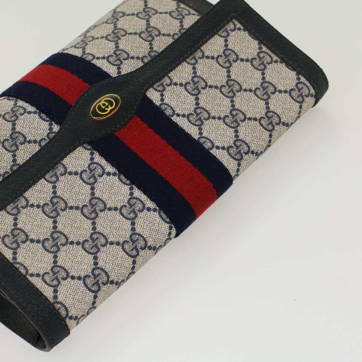 Gucci GG Canvas Sherry Line Clutch Bag PVC Leather Gray Red Navy  yk7169