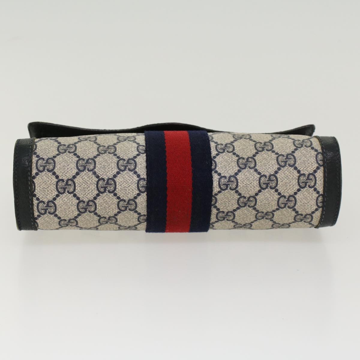 Gucci GG Canvas Sherry Line Clutch Bag PVC Leather Gray Red Navy  yk7169