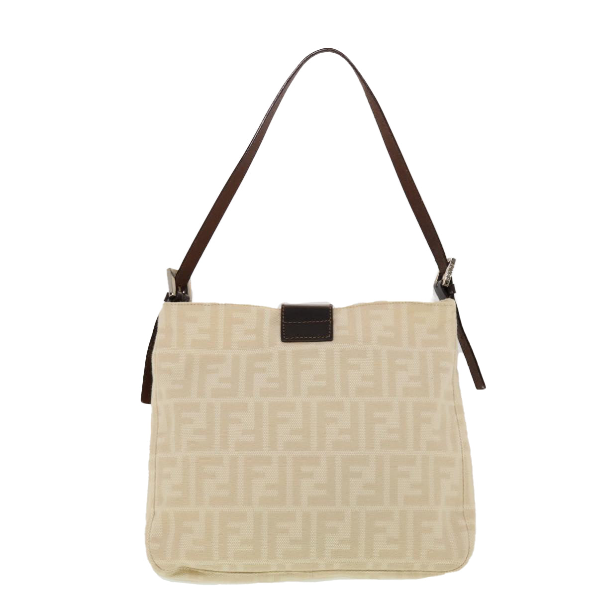 FENDI Zucca Canvas Mamma Baguette Shoulder Bag Beige Auth