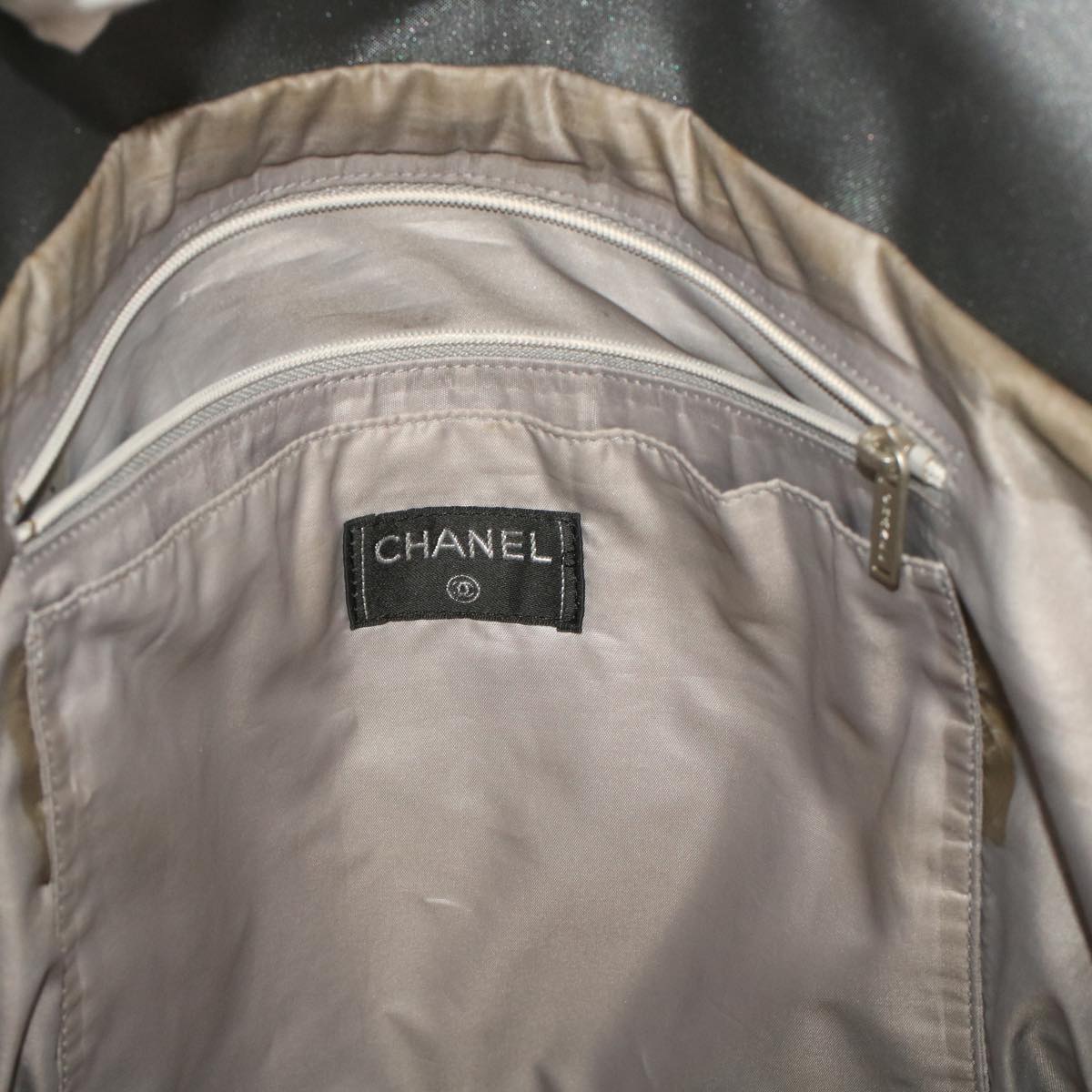 CHANEL Tote Bag Nylon Gray CC Auth yk7825B