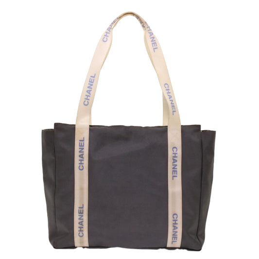 CHANEL Tote Bag Nylon Gray CC Auth yk7825B