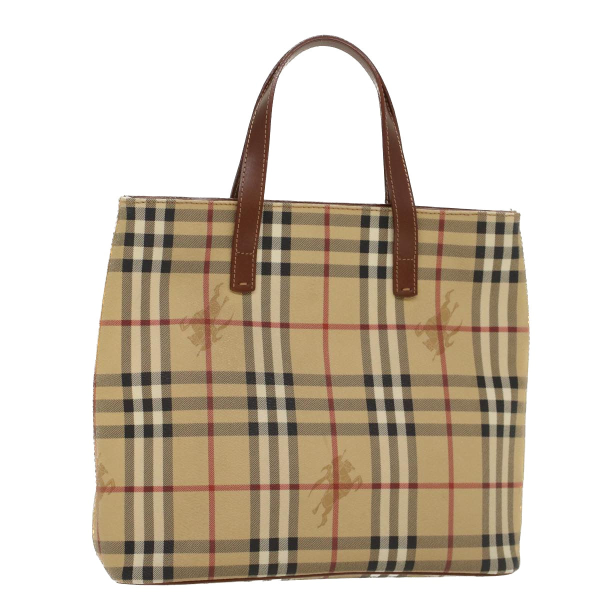 BURBERRY Nova Check Hand Bag PVC Leather Beige Auth yk8286